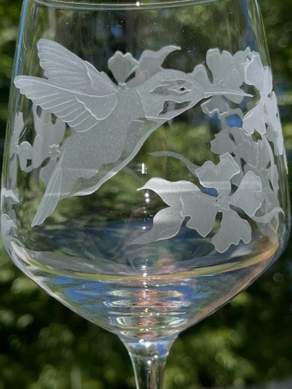 Etched Hummingbird Cylinder Glass Vase w/ Matching Wine Glass - Picture 7 of 15